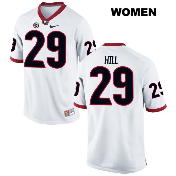 Georgia Bulldogs Women's Tim Hill #29 NCAA Authentic White Nike Stitched College Football Jersey WGY2256HI